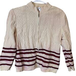 ST. JOHN SPORT Ivory Wool Blend Full Zip Jacket Cardigan womens sz L ** FLAWED